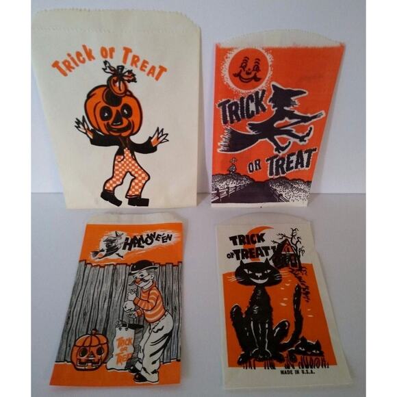 Halloween Candy Trick Or Treat Bags Goblin Head Man Witches Spooks Black Cat (4) - Picture 1 of 3